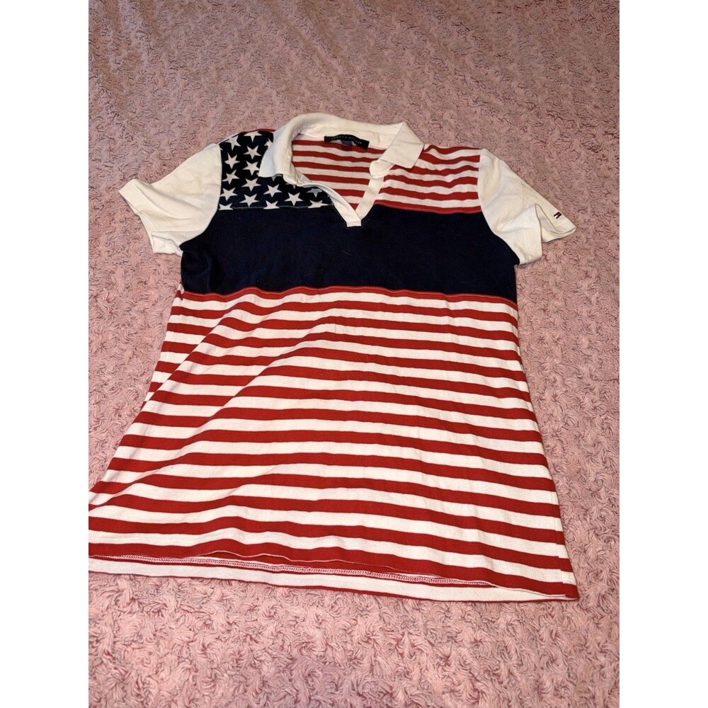 Tommy Hilfiger Stars & stripes Red White Blue All Over Print Short Sleeve V Neck